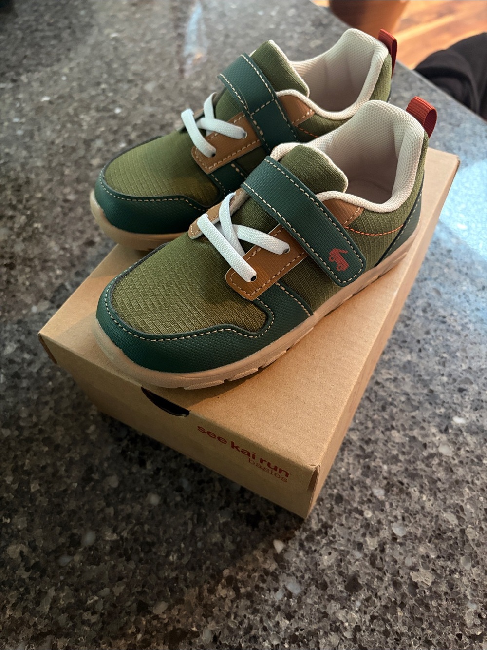 See Kai Run Basics Tenny Green Athletic Sneakers with Brown Accents